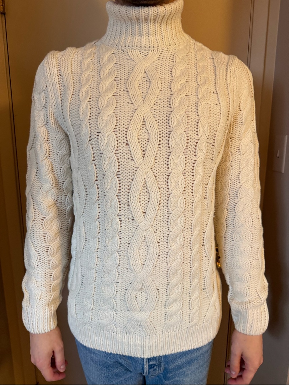 Simons Cream Cable-Knit Turtleneck Sweater
